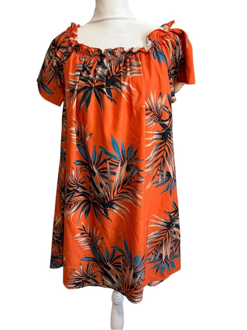 SHEIN Orange and Teal Tropical Print tunic top size L
